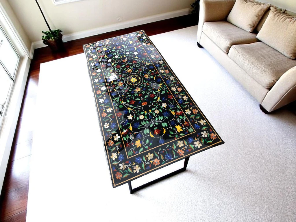 Black Marble Long Dining Table for Restaurant Decor - Shop Now 